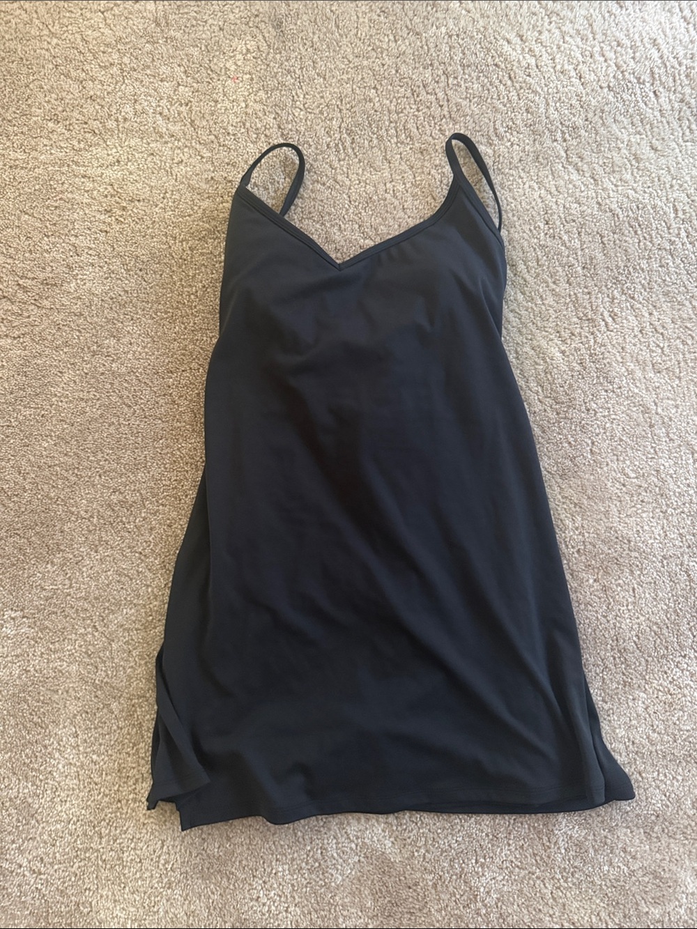 Vuori Black V-Neck Slip Midi Dress with Thin Straps